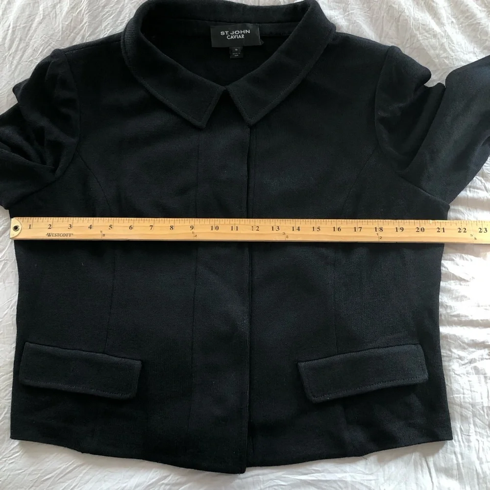 ST JOHN CAVIAR Black Santana Knit Boxy Short Blazer size 16 - Picture 5 of 11